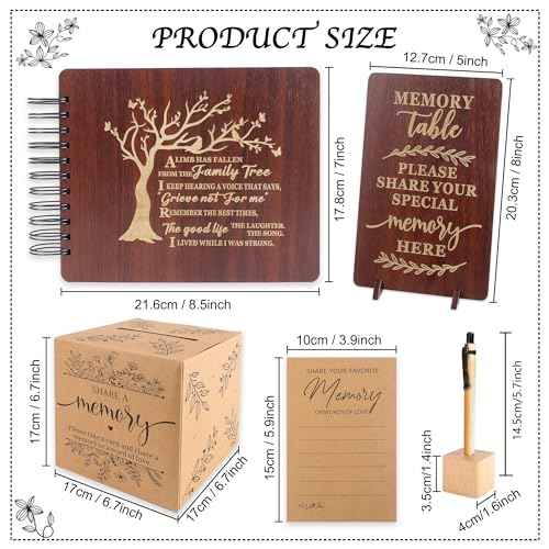 PREKIAR Funeral Guest Book Set Wooden Guest Books for Memorial Service Celebration of Life in Loving Memory with 50pcs Share a Memory Card Cards Box Table Sign and Pen (Brown- Guest Book Set #1)