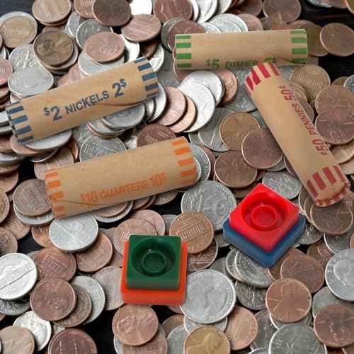 L LIKED 60 Assorted Coin Roll Wrappers with Color Coded Coin Wrapper Crimping Tool -(Quarters, Pennies, Nickels and Dimes)