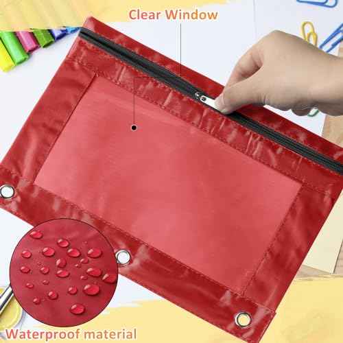 Marspark 48 PCS Pouch Bag for 3 Ring Binder - Bulk Zipper Pencil Binder Pouches with Clear Window for School Office Utensils Storage Supplies(Bright Color)