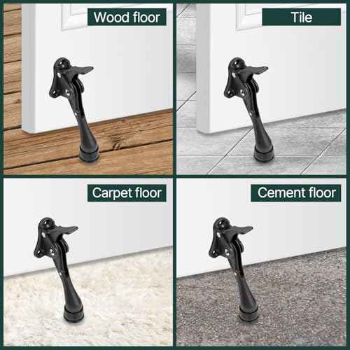 Kickdown One Touch Door Stopper 4 inch - Durable Heavy-Duty Design with Anti-Slip Door Holder Door Stop (Black, Stopper x 3pack)