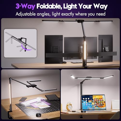 Quntis 32.5" Architect Desk Lamps for Office Home Dorm - Eye Care 3 Light Bar 1100LM Bright, Ambient Backlight, Radar Sensor, Remote Control, 2H Timer, Workbench Drafting Reading Video Conference Task