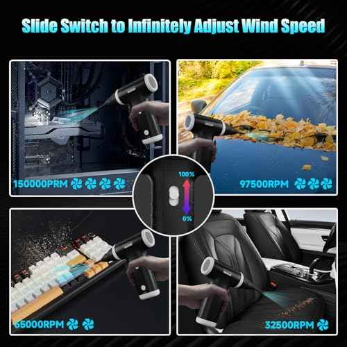 2 in 1 Compressed Air Duster, 150000 RPM Electric Air Duster, Electric Vacuum Cleaner with Brushless Motor, Stepless Speed Adjustable, Highspeed Jet Air Blower for Home, Car, Keyboard, Computer