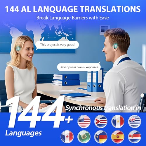 AI Language Translation Earbuds Real Time LCD Touch Screen Open Ear Wireless Headphone 3-in 1 Bluetooth Earphone 144 Language & Accents Translation Device for Travel Business Learning (Black)
