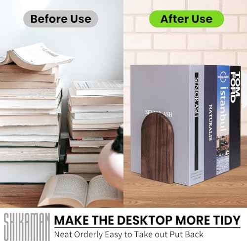 Book Ends,4 Pack Medium Bookends Wood Book Ends Universal Economy Bookend (4, Medium)