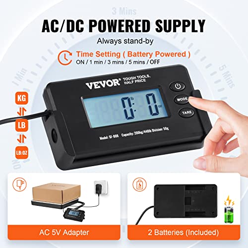 VEVOR Digital Shipping Scale 440 lbs x 0.1 lbs, 12x10in Postal Package Weighing Platform, Tare & Adjustable LCD Screen, Heavy Duty, Portable