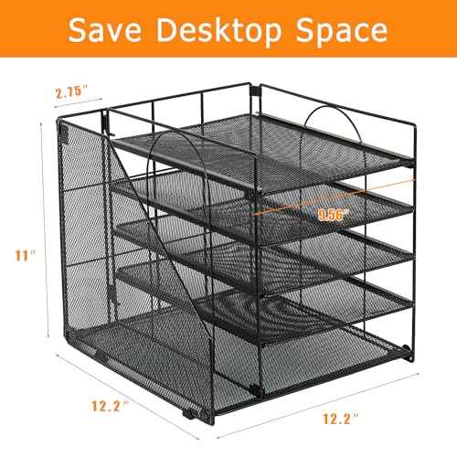 Desk Organizers and Accessories, 5-Tier Paper Letter Tray Organizer with File Holder, Desktop Organizer for Office Supplies (Black)