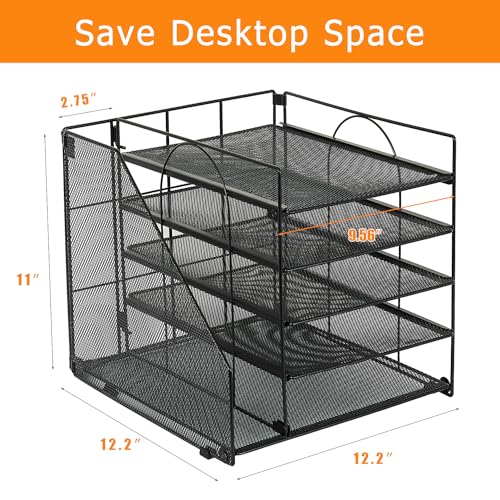 LEKETREE 12x12x12 Inch Black 5-Tier Desk Organizer with File Holder, Office Supplies