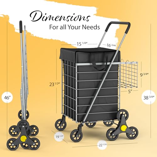 Our Modern Space Stair Climbing Shopping Cart Silver with Waterproof Basket Liner & 360° Swivel Wheels - Foldable & Lightweight Utility Cart
