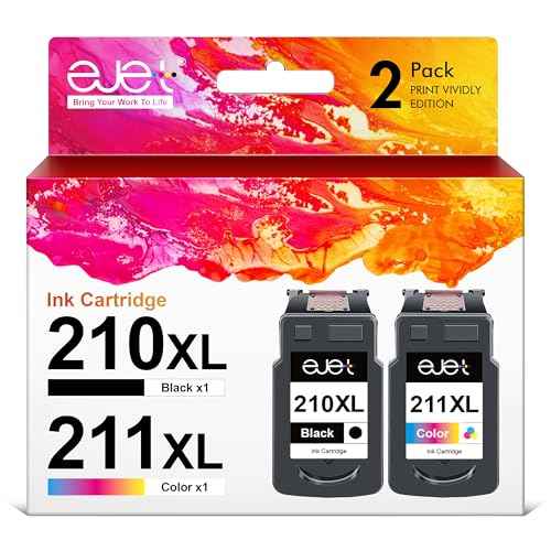 ejet Remanufactured 210XL and 211XL Ink Cartridges Replacement for Canon 210XL 211XL Combo for PIXMA iP2702 MP230 MP240 MP250 MP280 MP480 MP490 MP495 MX320 MX330 MX340 Printer (1 Black, 1 tri-Color)
