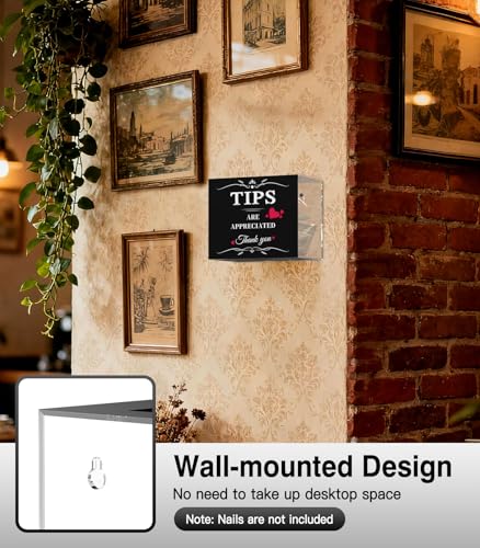 MoKo Wall-Mounted Acrylic Tip & Donation Jar 6x4x5 Inches Black & Clear