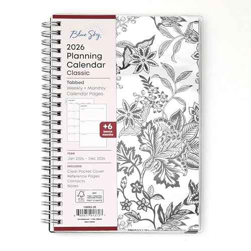 Blue Sky 2026 Weekly and Monthly Planner Calendar, January 2026 - December 2026, 5" x 8", Clear Pocket Cover, Laminated Tabs, Durable Twin Wire Binding, Analeis