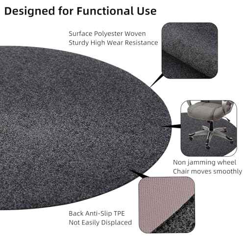 Office Chair Mat, 39"x39" Round Floor Protector Mat for Very Low Flat or No Pile Carpet/Hardwood Floor, Multi-Purpose Desk Chair Mat Rug£¨Dark Grey£©