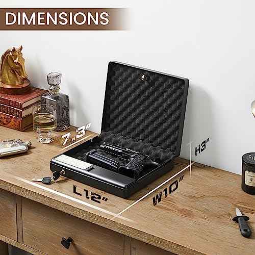 SOULYI Portable Digital Gun Safe for Pistols with Password and Key Access, Pistol Safe with Muting Mode for Truck, Nightstand, Drawer, Cabinet, Bookshelf and Car Travel