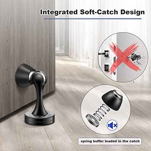 8 Pack Magnetic Door Stops, Black Door Stops, Wall Floor Mount Magnetic Doorstop Heavy Duty Magnet Door Holder Soft Catch for Bottom of Door