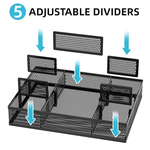 Marbrasse Black 2-Pack Mesh Drawer Organizer with Adjustable Dividers for Office & Makeup