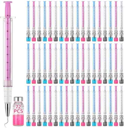 72PCS Syringe Pens Bulk, 0.5mm Gel Pens with Cap, Black Ink Syringe Ballpoint Pen for Nurses, Fun Imaginary Nurse Doctor Play Syringe Novelty Pen for Office School Party Favors