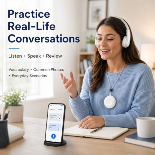Memlorz White AI Language Translator Device with 165 Languages, Clip-On