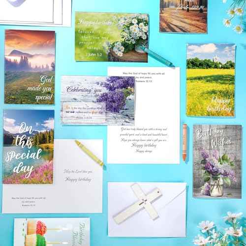 Zhanmai 200 Pack Religious Christian Birthday Cards Bulk with Scripture Bible Verse 4 x 6 Inch Assorted Christian Blessings Birthday Greeting Cards with Envelopes (Scenic Style)