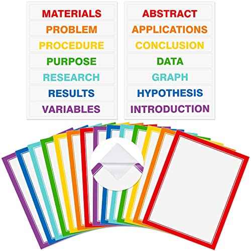 Lewtemi 14 Sheets Science Fair Board Supplies Self Adhesive Presentation Subtitles 2 Sheets Edge Self Adhesive Paper Poster Board Letters Presentation Paper for School Office Supplies(Rainbow Color)
