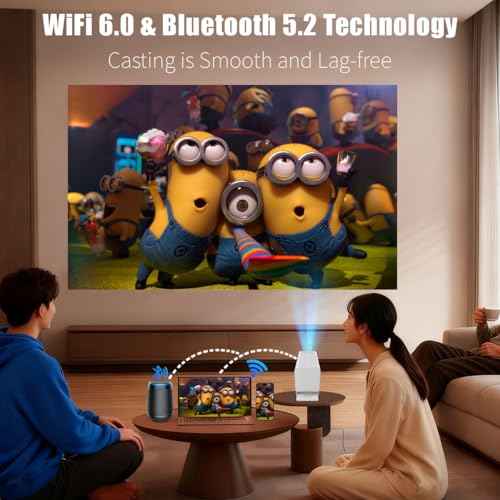 [Smart Projector with Apps] 4K Supported Mini Projector with Wifi and Bluetooth, XENPONAD Movie Projector for Bedroom Celling Camping & Outdoor Use, Portable Projector with Speaker, Auto Keystone