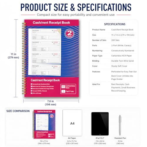 Receipt Book with Carbon Copies, 2-Part Money & Rent Receipt Book, 200 Sets, Spiral Bound (1 Pack) by Ougesi