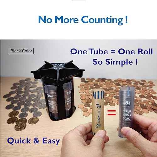 Coin Sorter Tube Coin Counter with Coin Wrappers, 5-in-1 Change Sorter Change Counter Machine, Coin Organizer & Coin Holder Coin Roller, Use with Coin Bank Coin Jar, Sort Quickly & Accurate