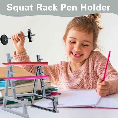 Squat Rack Pen Holder for Desk, Squat Rack Office Decor, Barbell Rack Pen Holder Gym Theme Unique Organizer, Mini Weight Rack Pencil Holder for Fitness Weightlifting Lovers