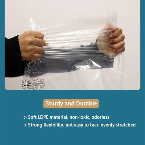 Clear Poly Bags - Suffocation Warning for Safe Packaging | Permanent Adhesive, 10''x13'' (100 Count)