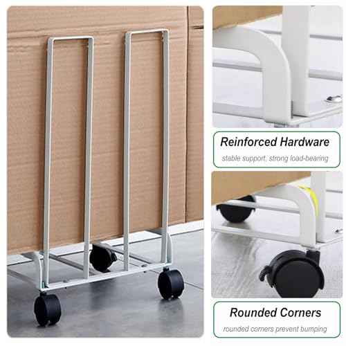 Carton Stand for Boxes, Portable Carton Storage Rack with Wheels, Cardboard Storage Carton Cart for Home Warehouse and Supermarket (White, 10.24x12.2x17.13in)