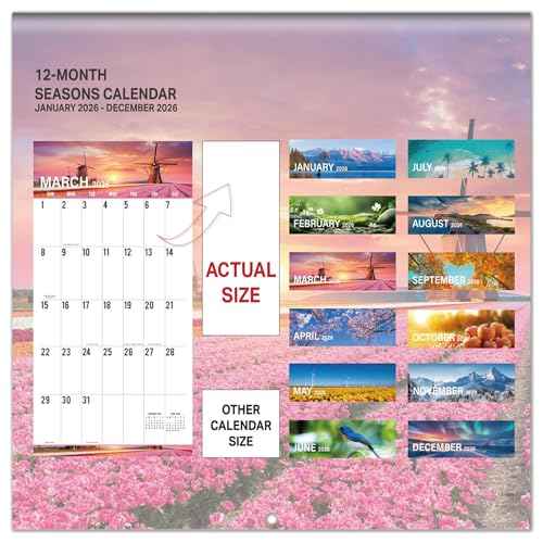 2026 Wall Calendar - Calendar 2026 with Big Grids,12" x 24" (Open), Thick Paper, Large Print Calendar 2026, 12 Pages of Natural Scenery, Best Choice for daily organization