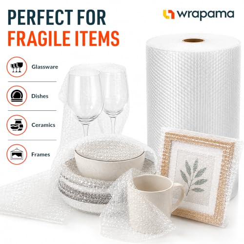 Wrapama Clear Small Bubble Wrap Roll 12in x 175ft - Pack of 1, Perforated Shipping & Packing Cushioning