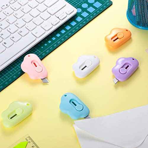 Zonon 6 Pieces Mini Cloud Letter Opener Retractable, Small Cute Box Cutter Keychain, Tiny Utility Retractable Knives Letter Opener for Envelope Package Carton Portable Key Chain Hole Slitter School