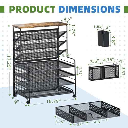 8 Tier Desk File Organizer, Metal Mesh Letter Tray Paper Organizer, Large Capacity Desktop Organizers, Desk Accessories File Holder Storage Organization for Office, Home or School, Black