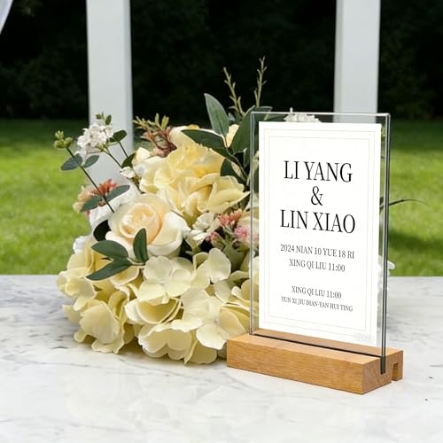 JDEA 2 Pack Acrylic Sign Holders with Wood Base 8.5x11 Inch Vertical & Slant Display