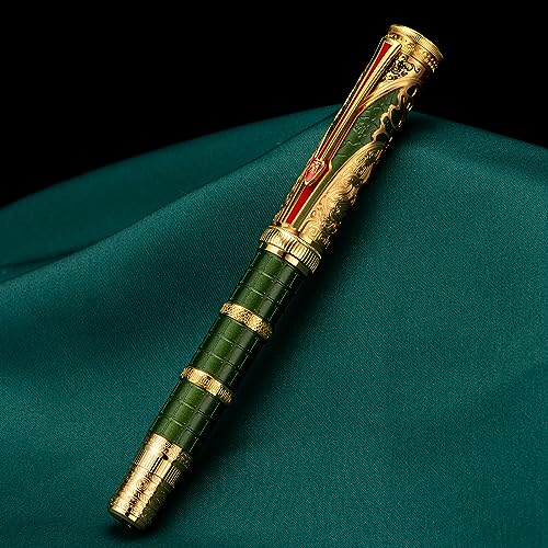 Hongdian D5X Fountain Pen - Green Qin Dynasty Writing Pen with Fine Nib and Converter Set