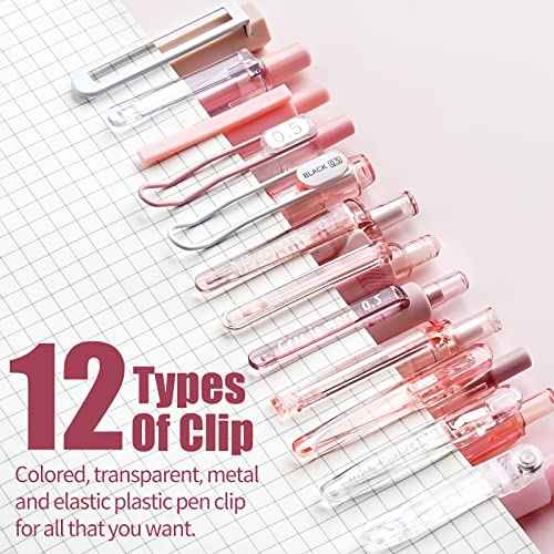 Four Candies Rose Series Gel Pens, Cute Writing Pens with Black & Pink Ink, 0.5 mm Smooth Fine Point, Back to School Office Supplies Girly Stationery Aesthetic Desk Accessories for Women, Set of 12