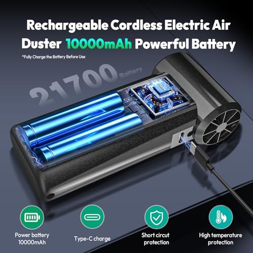 Compressed Air Duster-160000RPM Super Power Electric Air Duster, 4-Gear Adjustable Mini Blower with Fast Charging, Rechargeable Cordless Air Blower for Computer, Keyboard, House, Outdoor and Car