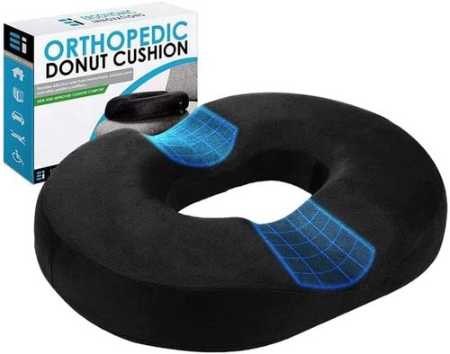 Donut Pillow - Memory Foam Seat Cushion for Tailbone Pain Relief | Black Donut Chair Cushion for Home & Office