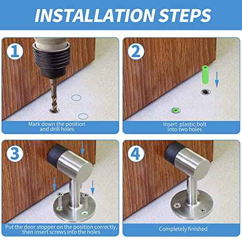 10pcs Floor Mount Door Stop, Silver Door Stoppers Heavy Duty Doorstop with Rubber Bumper & Stainless Steel Screws