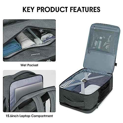 WANDF 17-Inch Laptop Travel Backpack For Spirit Airlines Personal Item Bag 18x14x8 with Wet Pocket for Men Women (Grey)