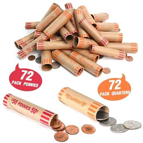 L LIKED 144 PCS Preformed Coin Wrappers Rolls for Penny and Quarter, 72 Each Denomination