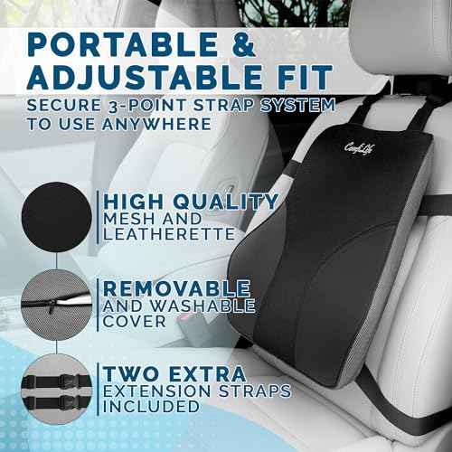 ComfiLife Lumbar Support Pillow for Office Chair ? Premium Memory Foam Lumbar Pillow ? Back Support for Office Chair, Car ? Back Pain Relief, Improves Posture ? 3 Adjustable Straps, Mesh + Leatherette