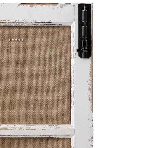 SOFE 32 Inch Long Linen Framed Bulletin Board, Creative Window Frame Wall Decor, Distressed White Fabric Pin Board, Narrow Farmhouse Message Board Decorative Vision Board/Memo Board
