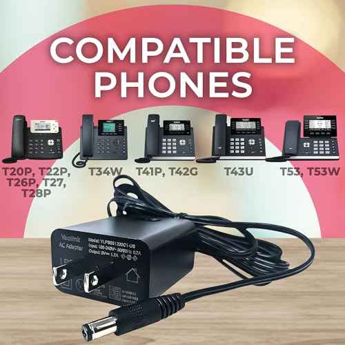 Yealink Power Adapter 5 Volt 1.2 Amp, Yealink Compatible Phones - T53, T53W, T26P, T27, T28P, T34W, T41P, T42G, T43U, T20P, T22P, MP50, Global Teck Microfiber