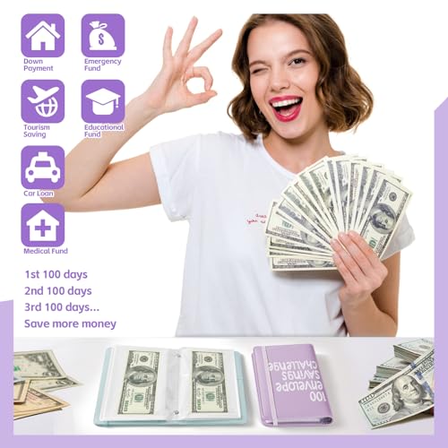 Blue & Purple 2-Pack 100 Envelopes Money Saving Challenge Binder - Budget Organizer