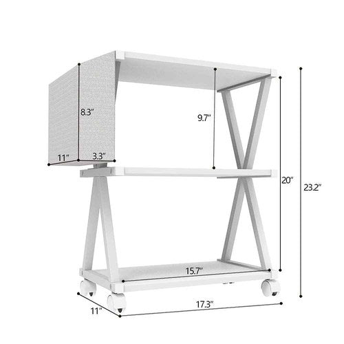 VEDECASA White Mobile Printer Stand 3 Tier Wood Shelf Metal Frame Printer Cart with Storage Bag for Home Office Modern Under Desk Table Side Printer Cart with Rolling Caster Wheel