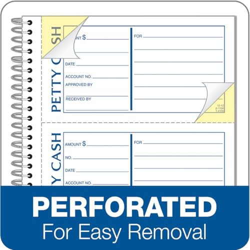 TOPS 2-Part Petty Cash Receipt Book Spiral Bound, 200 Sets, 4 Forms/Page