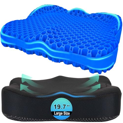 Thicken 19.7in Seat Cushion, Gel Seat Cushion for Long Sitting?Office Chair, Wheelchair, Car Pad, Large Cooling Support Pad for Back Pain, Sciatica, Tailbone Pain Relief