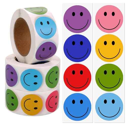 1500 Pcs Happy Smile Face Stickers for Kids,3 Rolls Classroom Incentive Reward Decal for Teachers,Behavior Chart Stickers for Student (Assorted Color, 1 Inch)