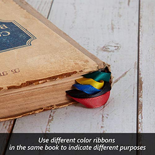 Outus Classic Leather Bookmarks with Colorful Ribbons, Set of 3, Yellow, Blue, Red, Green